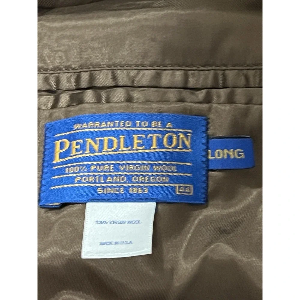 PENDELTON Blazer 44L Sport Coat Jacket Virgin Wool Brown Herringbone Elbow Patch